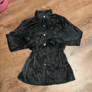 Black Satin Button-Up Blouse